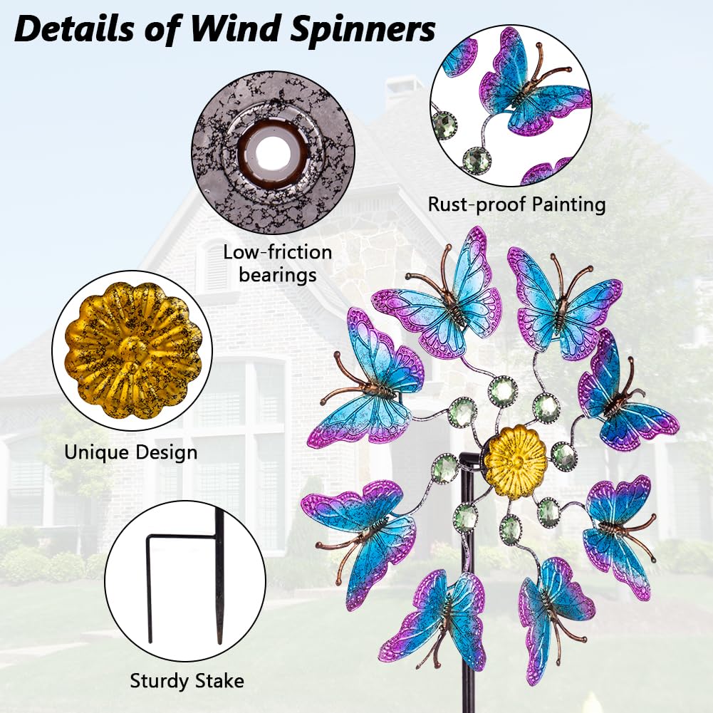 Viveta 2Pack Garden Wind Spinners,Outdoor Metal Butterfly Wind Sculpture, Windmill Wind Spinner For Outdoor Yard Patio Lawn & Ga