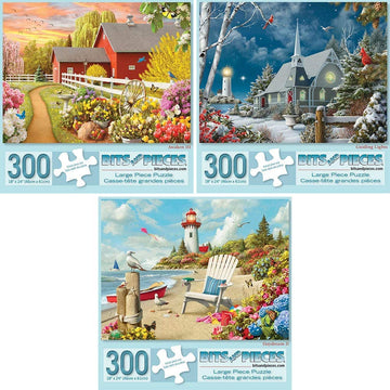 Bits And Pieces - Value Set Of Three - 300 Large Piece Puzzles For Adults - ‘Awaken’, ‘Guiding Lights’, & ‘Daydream’ By Artist Alan Giana - 18' X 24'