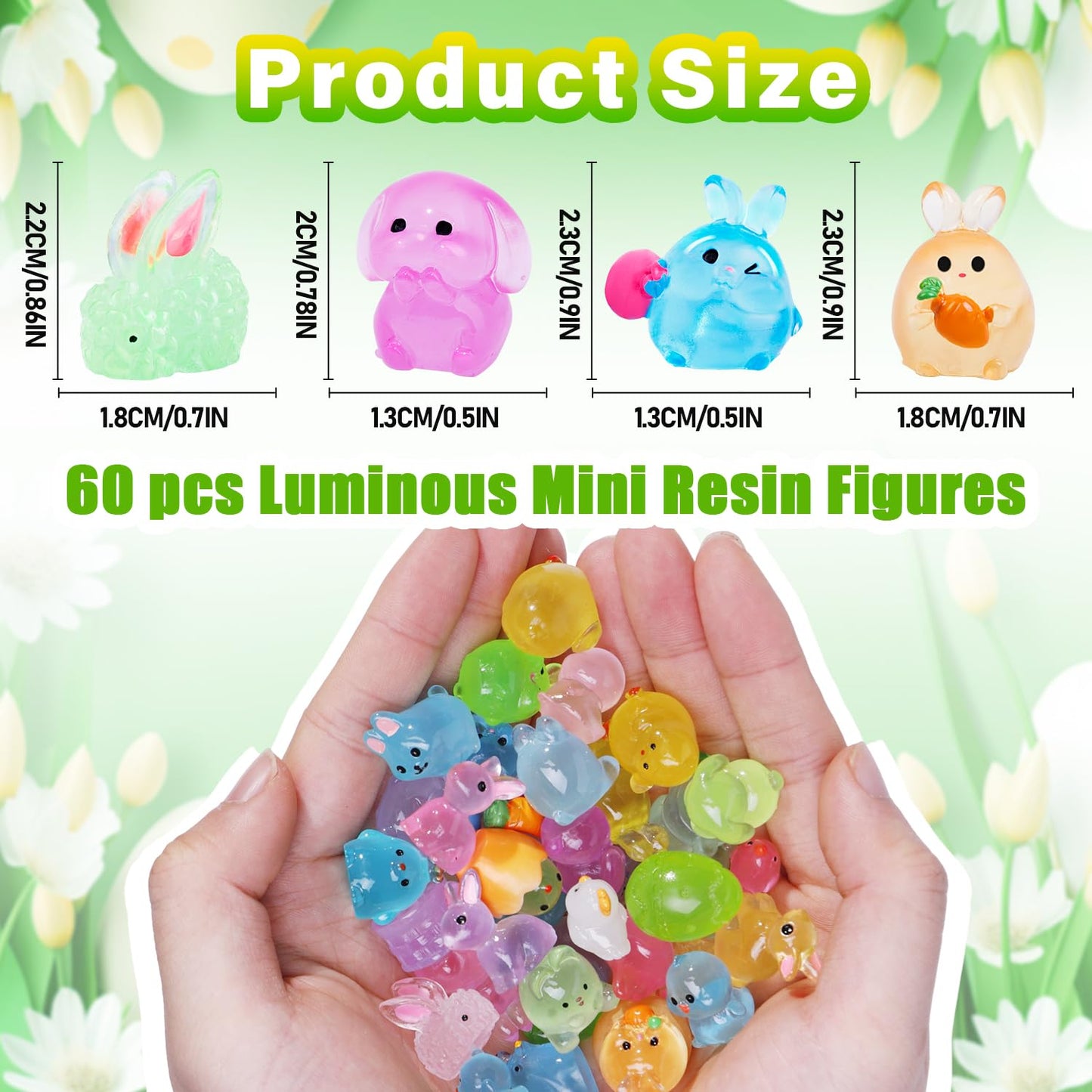 60Pcs Easter Luminous Mini Resin Figurines Miniature Figurines Tiny Small Easter Glow In The Dark Little Bunnies Chicken For Dol