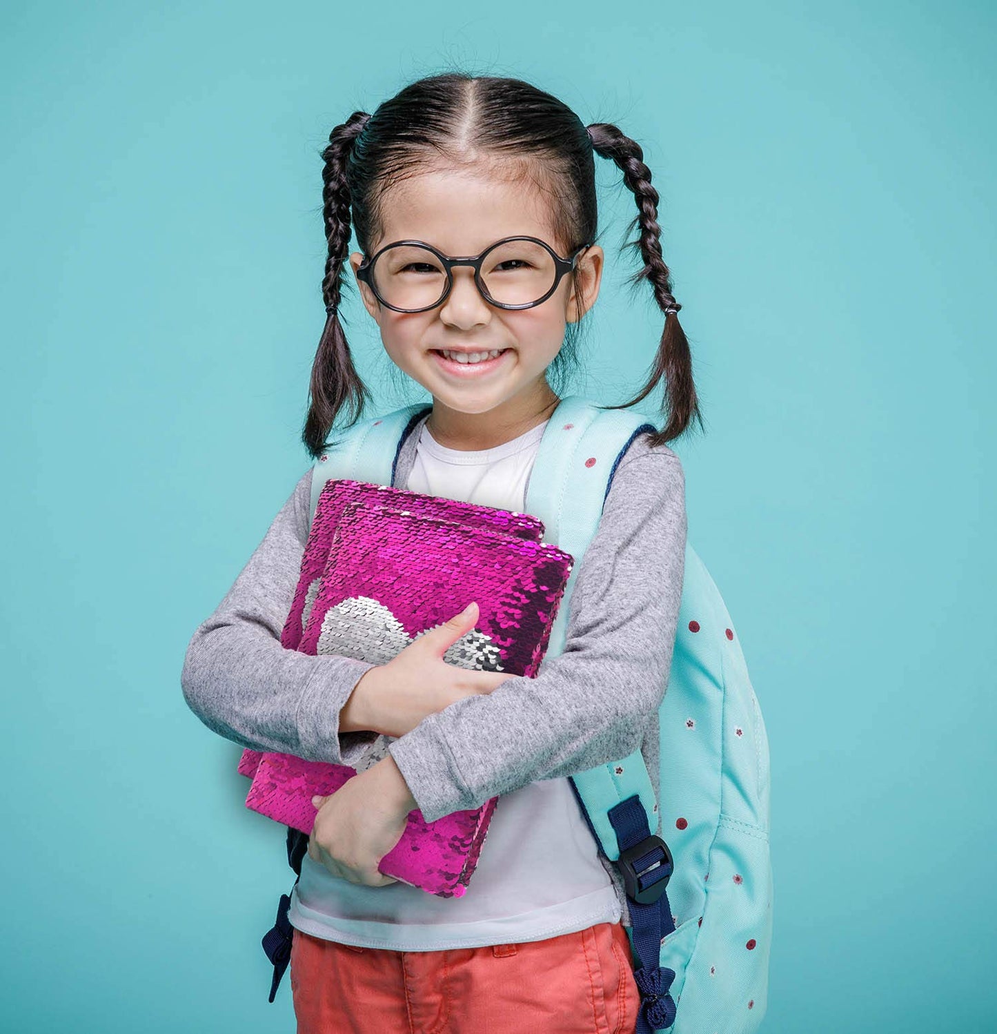 Sequin Girls Journal for Kids  8.5x5.5  160 Lined Pages Diary for Girls Heart Pattern Reversible Flip Sequence Notebook for Teenage Pre School Writing Drawing Travel Gifts (Rose Red-Sliver)