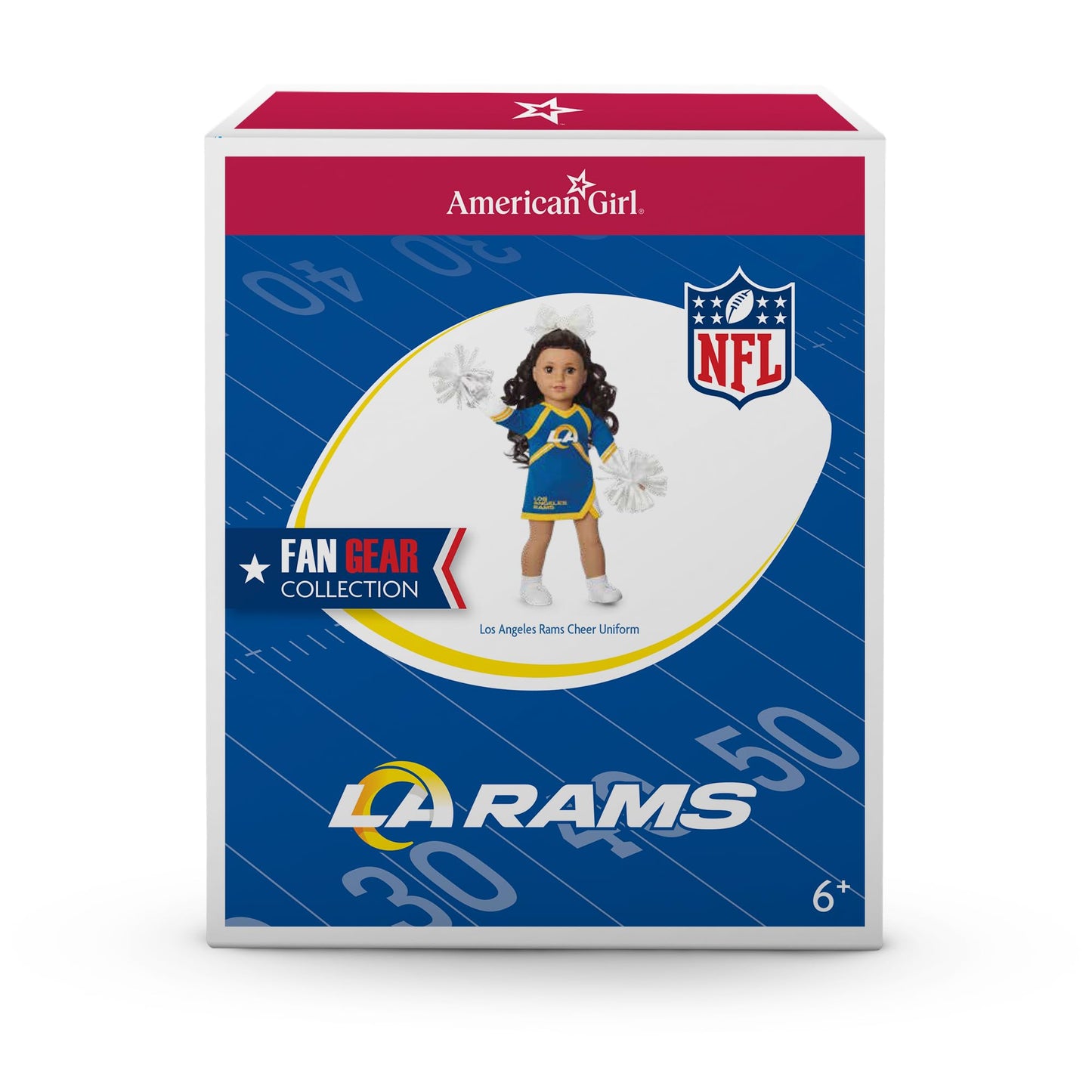 American Girl Los Angeles Rams Cheer Uniform 18 Inch Doll Clothes With Pom Poms, Blue And Yellow, 5 Pcs, Ages 6+