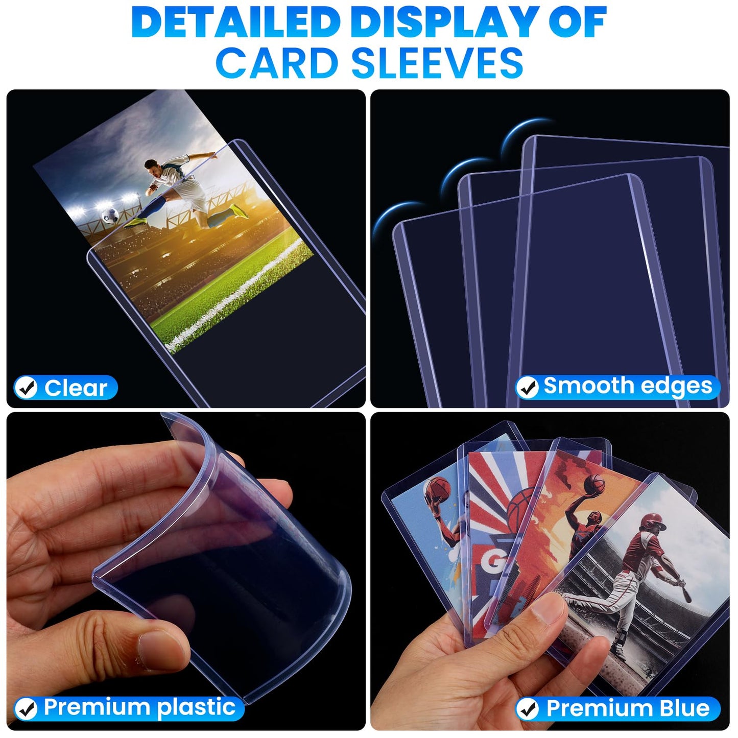 ZENOWICK 1000 Card Sleeves - 500 Hard Plastic Toploaders & 500 Clear Penny Sleeves for Baseball & Football Trading Cards, 3 x 4
