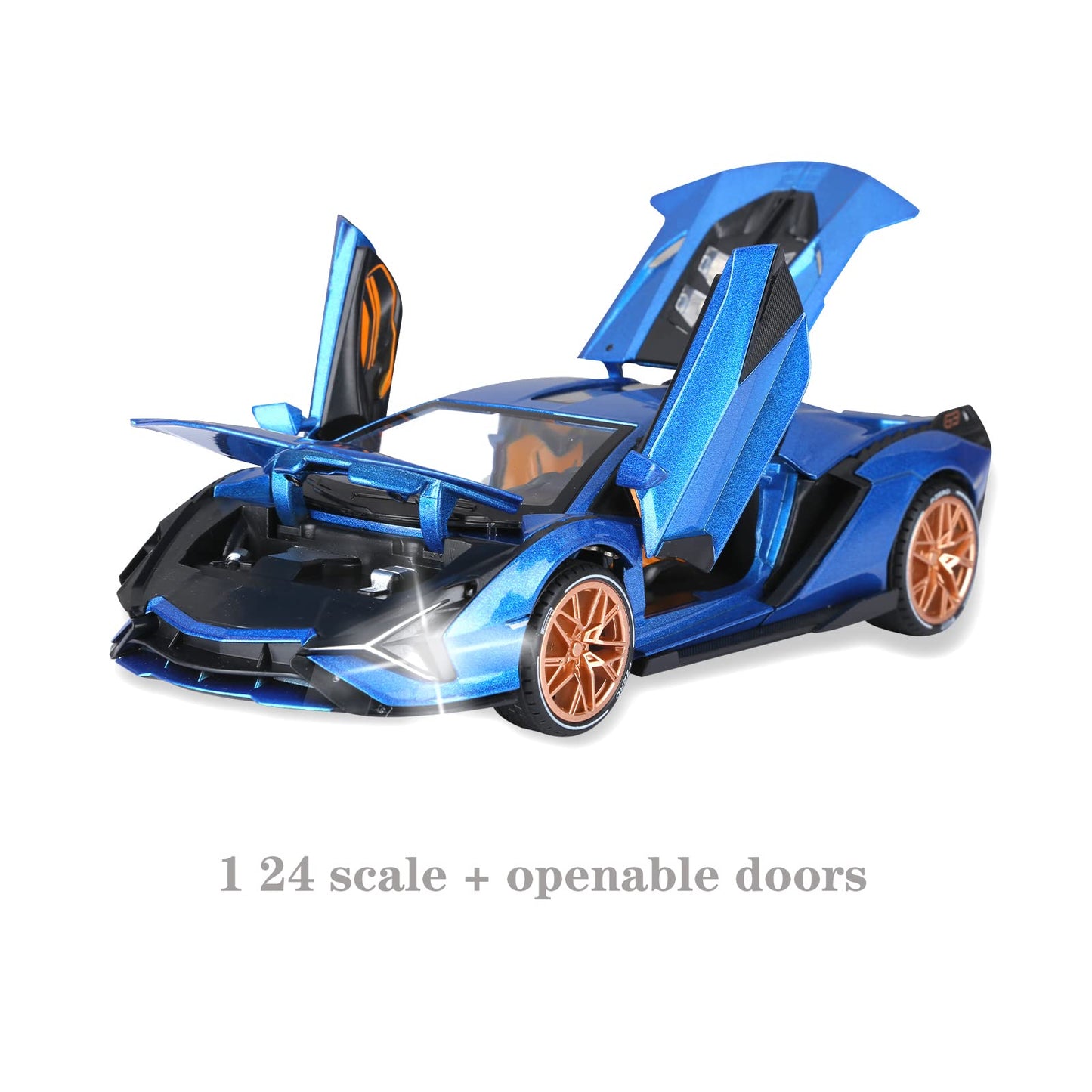 SASBSC Metal Pull Back Toy Car - Lambo Sian with Light & Sound - Blue - For Boys 3+ Years (1:24 Scale)