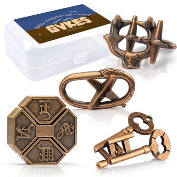 Gvkes Fun Metal Brain Teaser Puzzle Games - 4 Pcs Adults Mind Travel 3D Toys -Teens Iq Insight Challenge - Logic Educational Gif