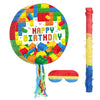 Jexine Building Blocks Piata Set Birthday Block Party Supplies Fiesta Piata Bundle with Blindfold Bat Stick Block Tassel Piata f