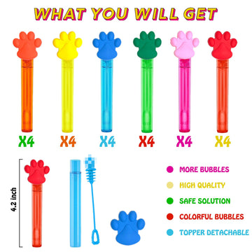 Uoyoi Paw Party Favors,24Pcs Paw Print Bubble Wands For Kids,Cute Bubble Wand For Pet Dog Puppy Cat Birthday Party Supplies,Clas