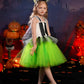 Obeeii Kids Girls Halloween Costume Black White Stripe Tulle Tutu Dress With Headband Set Carnival Fancy Dress Black-Green 4-5 T