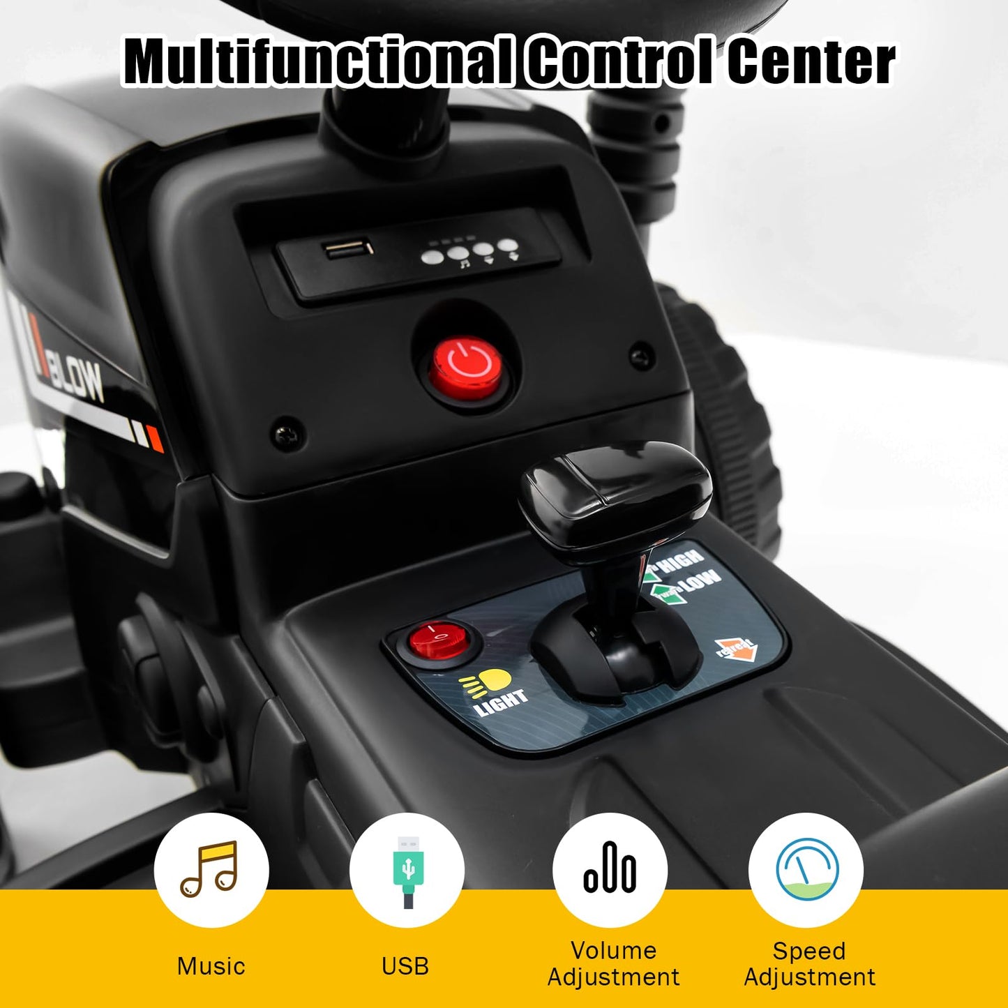 Costzon Ride On Tractor W/Detachable Trailer, 12V Kids' Electric Vehicles W/ 3-Gear-Shift Ground Loader, Wireless Design & Usb, 7 Led Headlights, Remote Control Tractor Toy For Kids 3+ (Black)