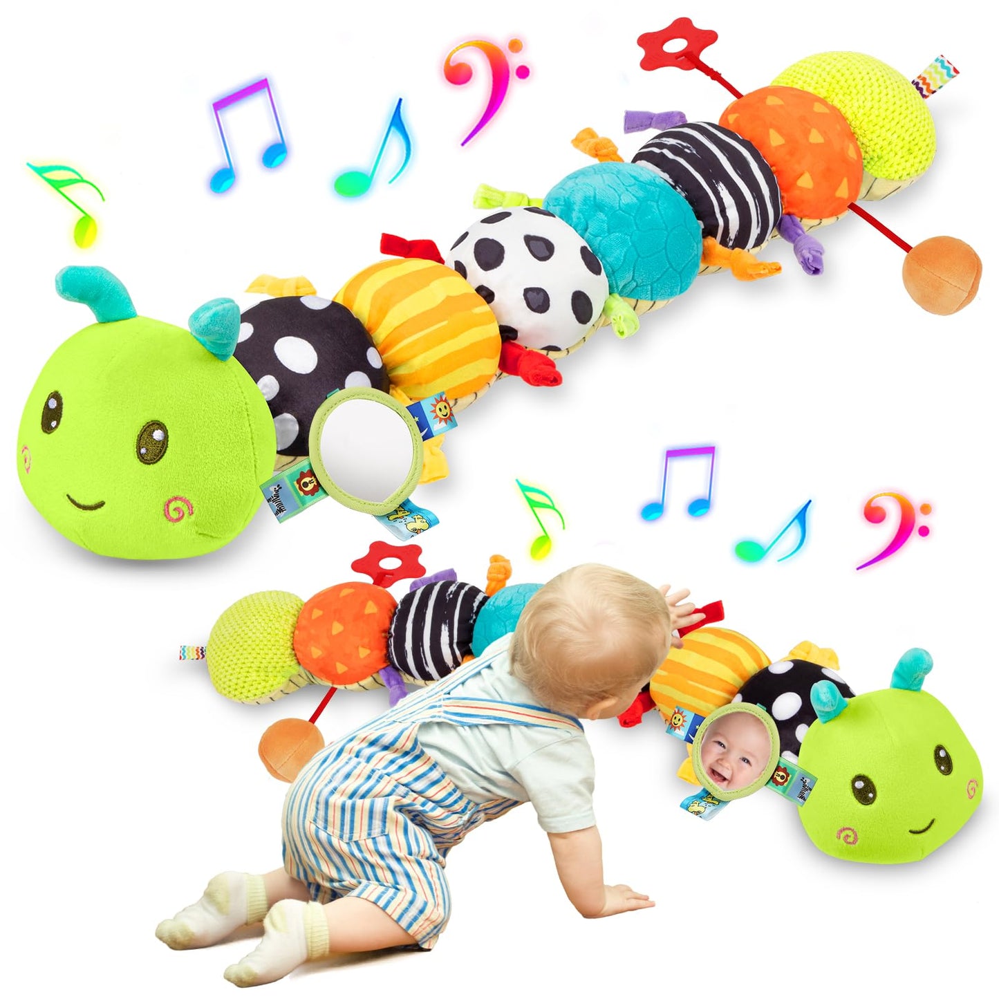 Baby Sensory Toys 0-6 6-12 Months  Musical Plush Animal Stuffed Caterpillar with Crinkle & Rattle  Tummy Time Toys for Infants Newborn 3 6 9 12 18 Months  Car Seat and Shower Gifts for Boys Girls