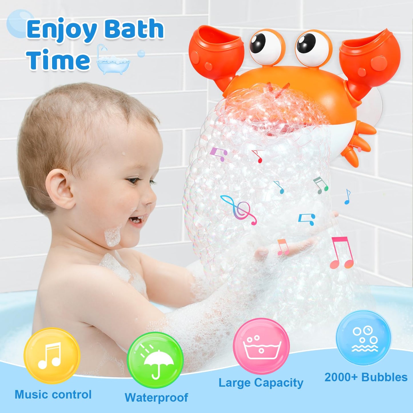 Gigilli Crab Baby Bath Toys, Rechargeable Bath Bubble Machine For Toddlers Valentines Day Gifts, Bathtub Bubble Maker With Music