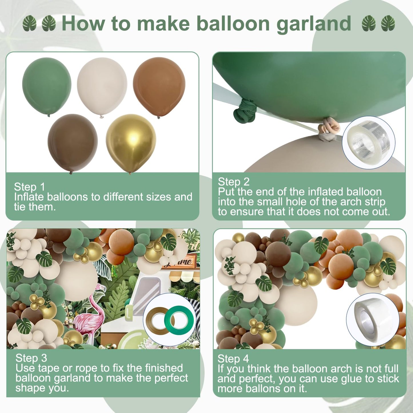 Perpaol 148Pcs Woodland Safari Jungle Wild One Balloon Garland Arch Kit Sage Green And Brown Sand White Balloons With Palm Leave