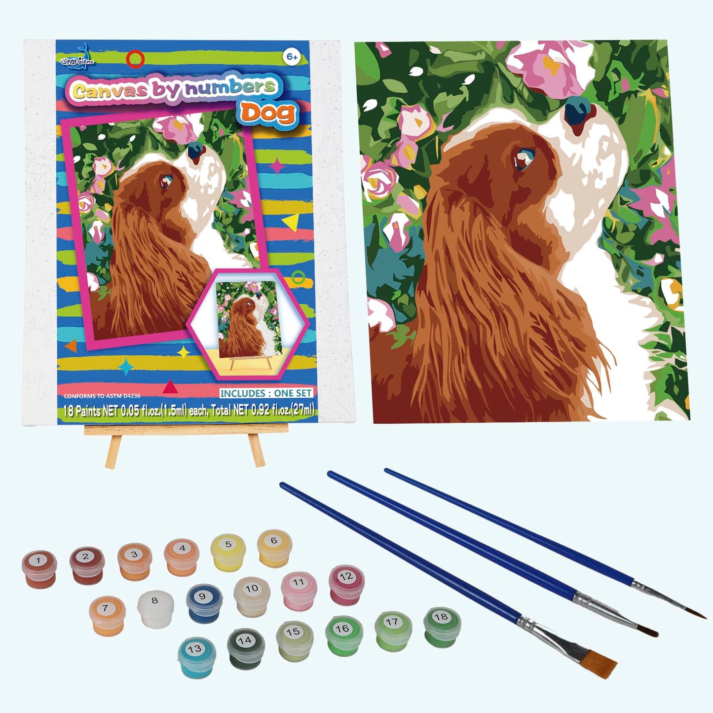 Wings Giant Framed Paint By Numbers Kit For Kids Ages 4-8, 8-12, Beginner Cartoon Dog Theme, Pre-Printed Acrylic Painting, (12 X
