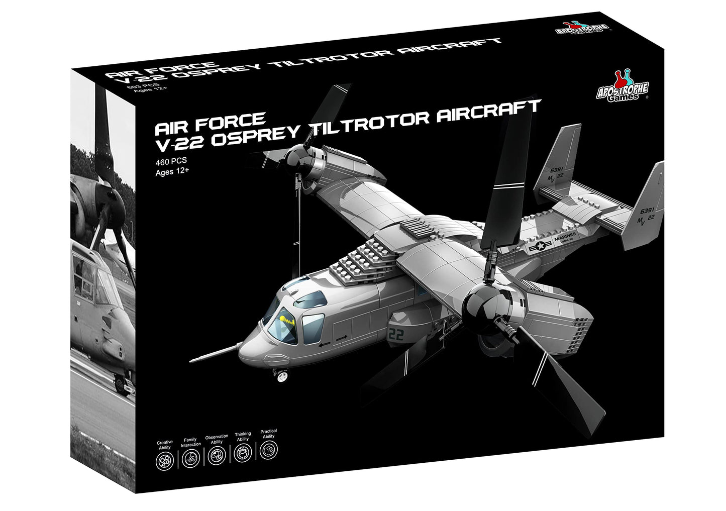 Apostrophe Games V-22 Osprey Tiltrotor Aircraft Building Block Set - 460 Pieces