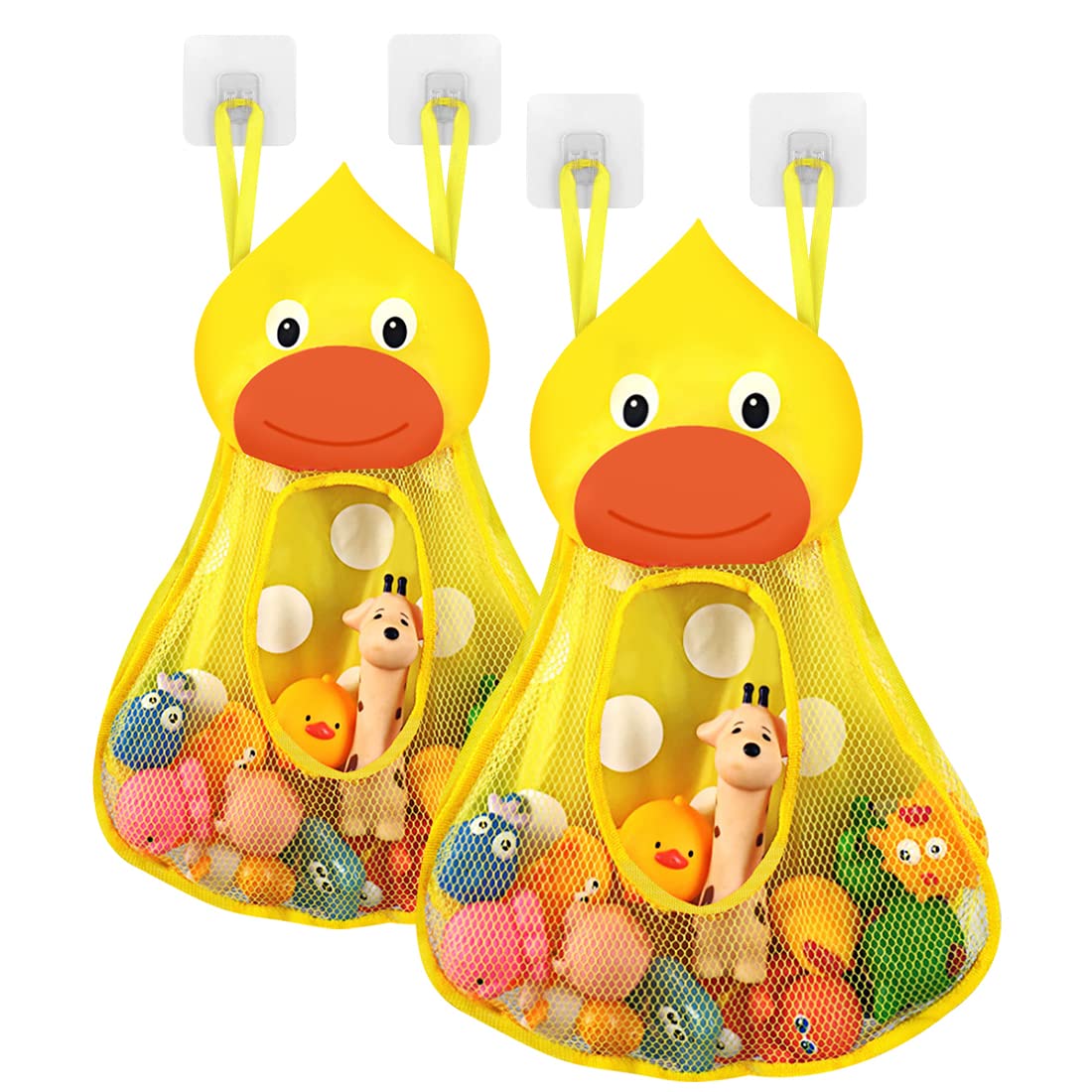 LinkIdea Bath Toy Organizer, Bathtub Toy Organizer Holder, Bath Toy Net Storage Holder with Adhesive and 2 Suction Cup Hooks (2p