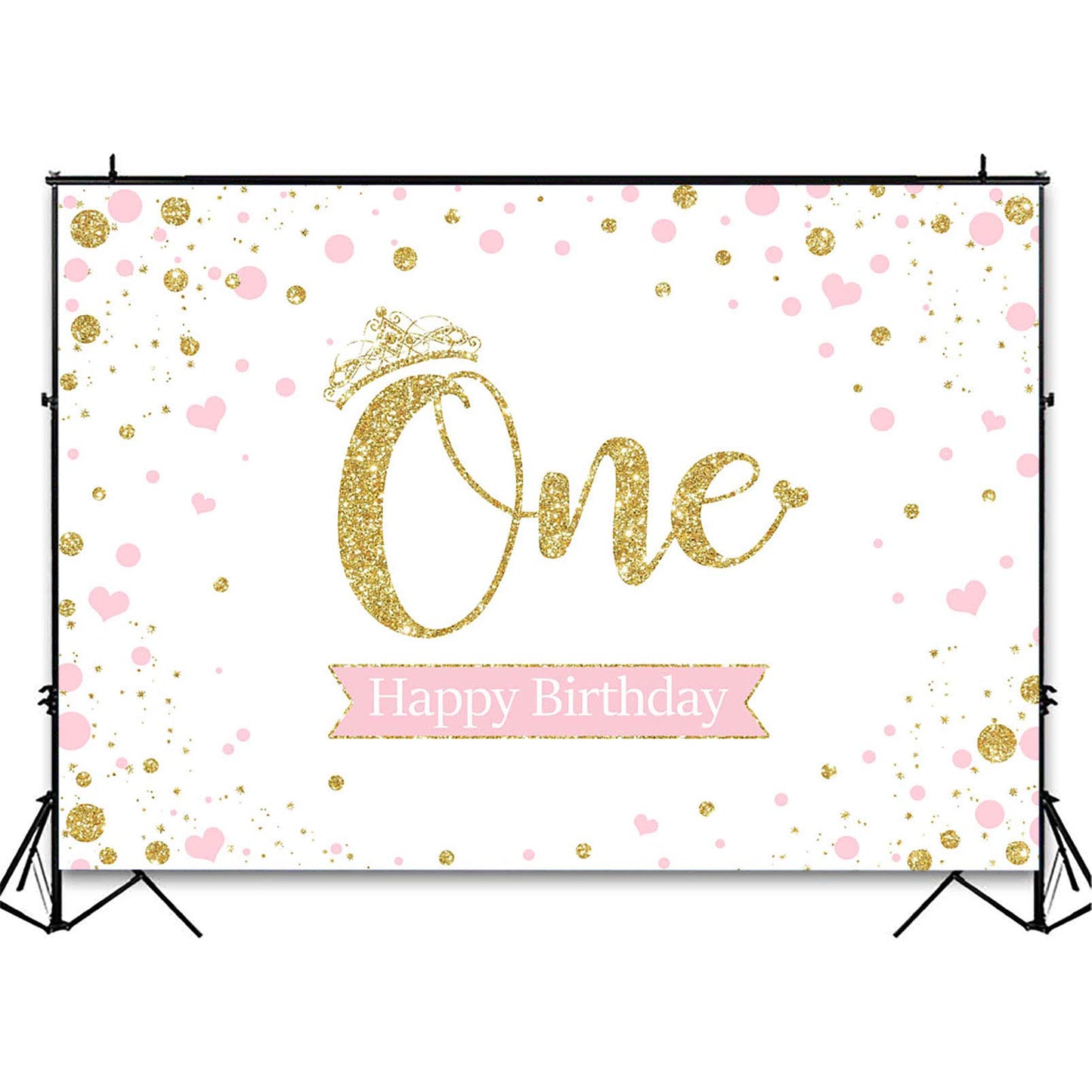 Avezano 1St Birthday Backdrop For Girl Pink And Gold Princess Birthday Party Photoshoot Crown Glitter Confetti Baby First One Ha