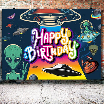 Iiiluyot Funny Ufo Happy Birthday Decorations Backdrop, Outer Space Universe Flying Saucer Scary Alien Ufo Theme Ufo Lovers Birt
