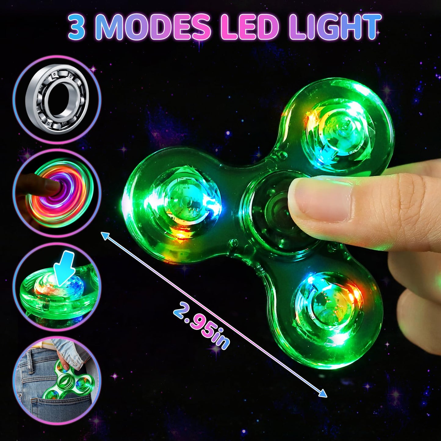 Gigilli Fidget Spinner For Kids Adults, Light Up Sensory Fidget Toys For Kids 4-8 8-12, Classroom Prizes Led Glow In The Dark Ha