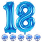 Large 18 Balloon Number Blue, 40 Inch Helium Foil Number 1 & 8 Balloons Self Inflating With Blue Confetti Balloons Set For Boys