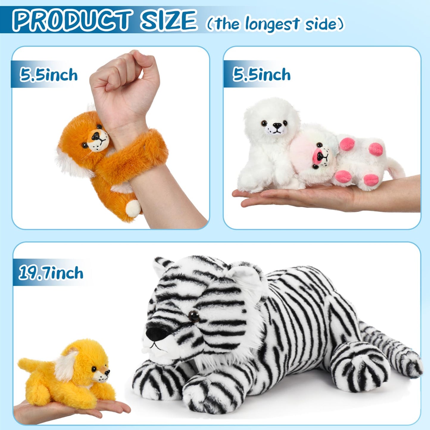 Tezituor 5 Pcs Tiger Stuffed Animals Set  20 Inch Large Mommy Stuffed Tiger Plush with 4 Babies Toy  White Tiger Plush Pillow Gift for Girls Boys