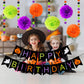 Pumpkin Ghost Pom Pom Happy Birthday & Halloween Banner - Flowers, Sign For Themed Party Decorations