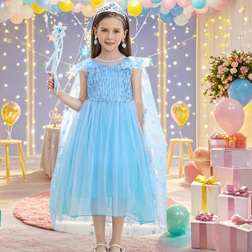 Itvti Little Girl Princess Dress Halloween Carnival Cosplay Costume With Accessories Blue, 6-7 Years (Tag 140)