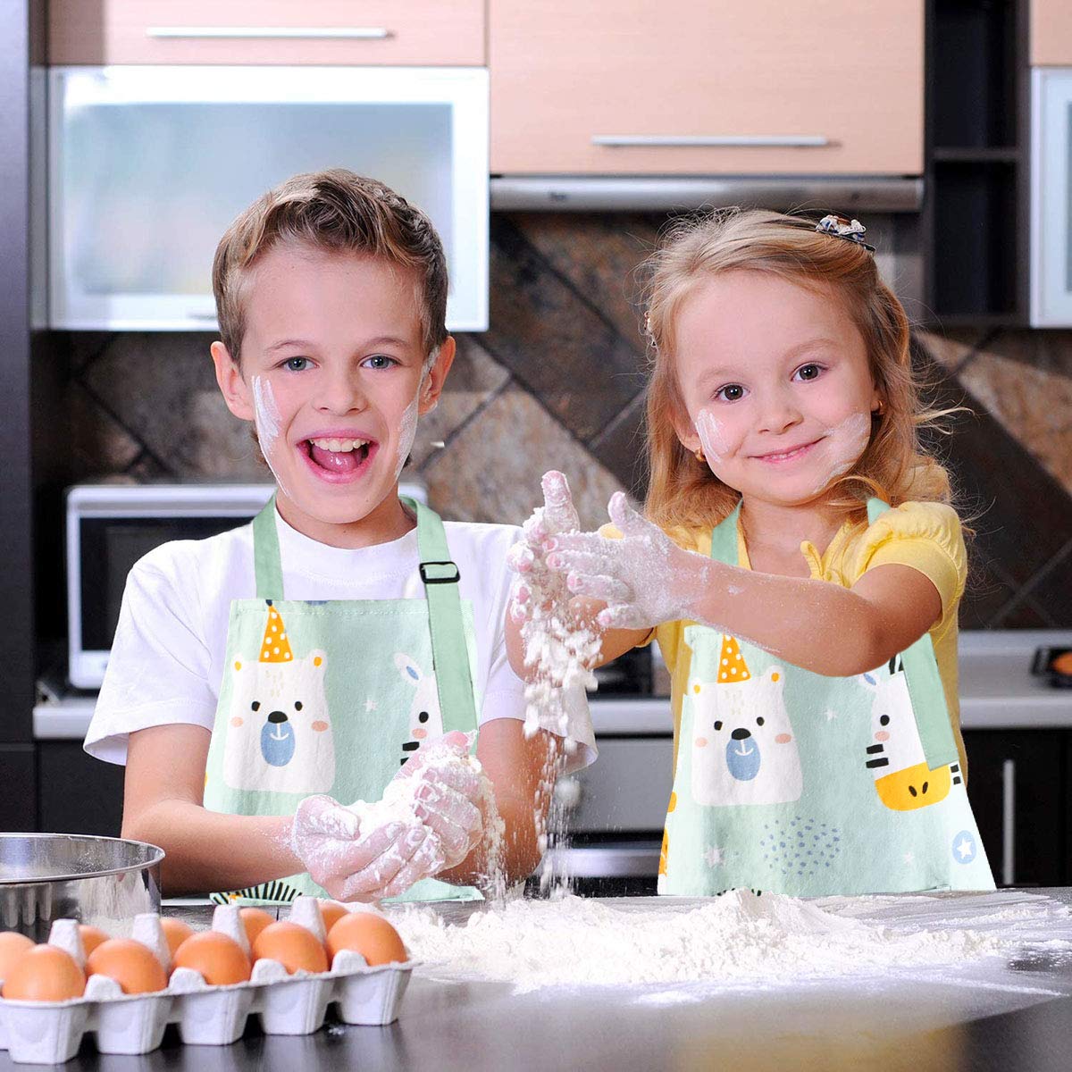 Pipoobear Kids Apron With Chef Hat For Boys And Girls Aged 2-6, Cute Toddler Aprons Set With Pocket For Cooking Baking Painting Gardening