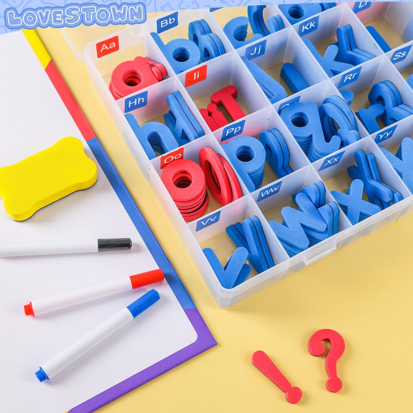 Lovestown Classroom Magnetic Alphabet Letters Kit 234 Pcs With Double - Side Magnet Board - Foam Alphabet Letters For Preschool Kids Toddler 1-3 Learning Spelling With Magnetic Board And Storage Box