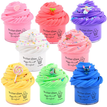 8 Pack Butter Slime Kit, Diy Stress Relief Toy Scented Slime With 8 Color Cute Slime And Fun Charms, Birthday Gifts For Kids Gir