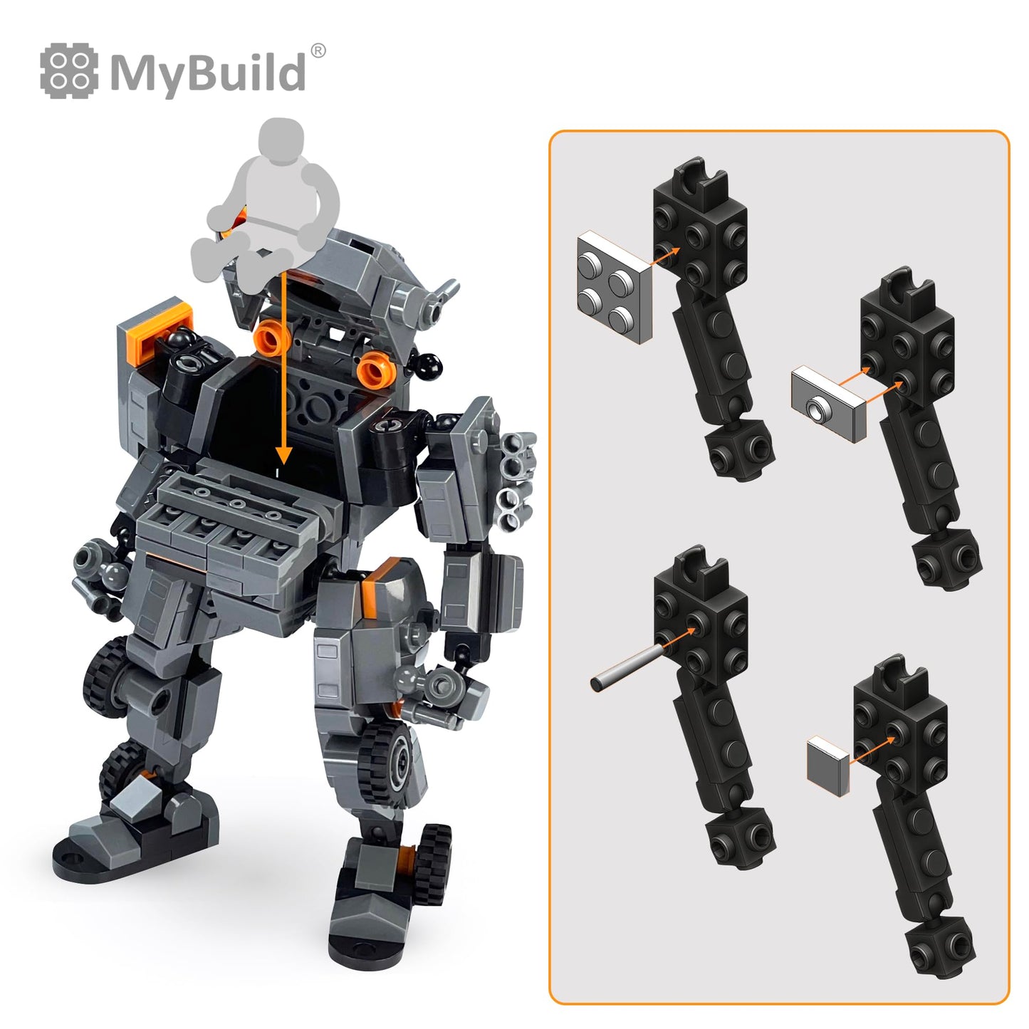 Mybuild Mecha Frame Armed Forces Stryker 5023 - Mech Toy Building Bricks For Mech Fans Aged 14+ (Dark Gray)