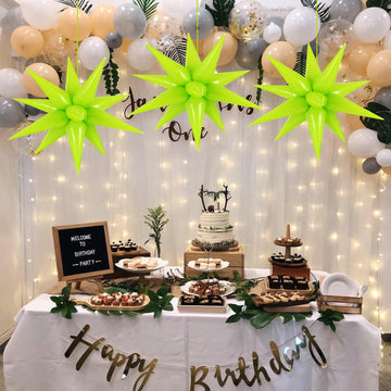 60 Pcs Fruit Green Star Balloons Foil Starburst Balloons Explosion 12 Point Cone Balloons Large For Wedding Anniversary Backdrop