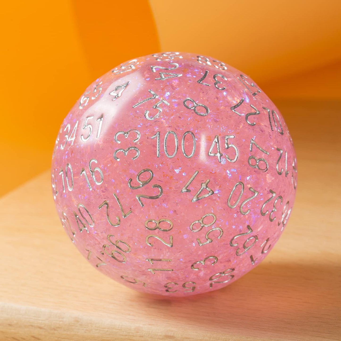DNDND D100 Die with Pink Chameleon Powder inside with Translucent Pouch for D&D Dungeon and Dragons