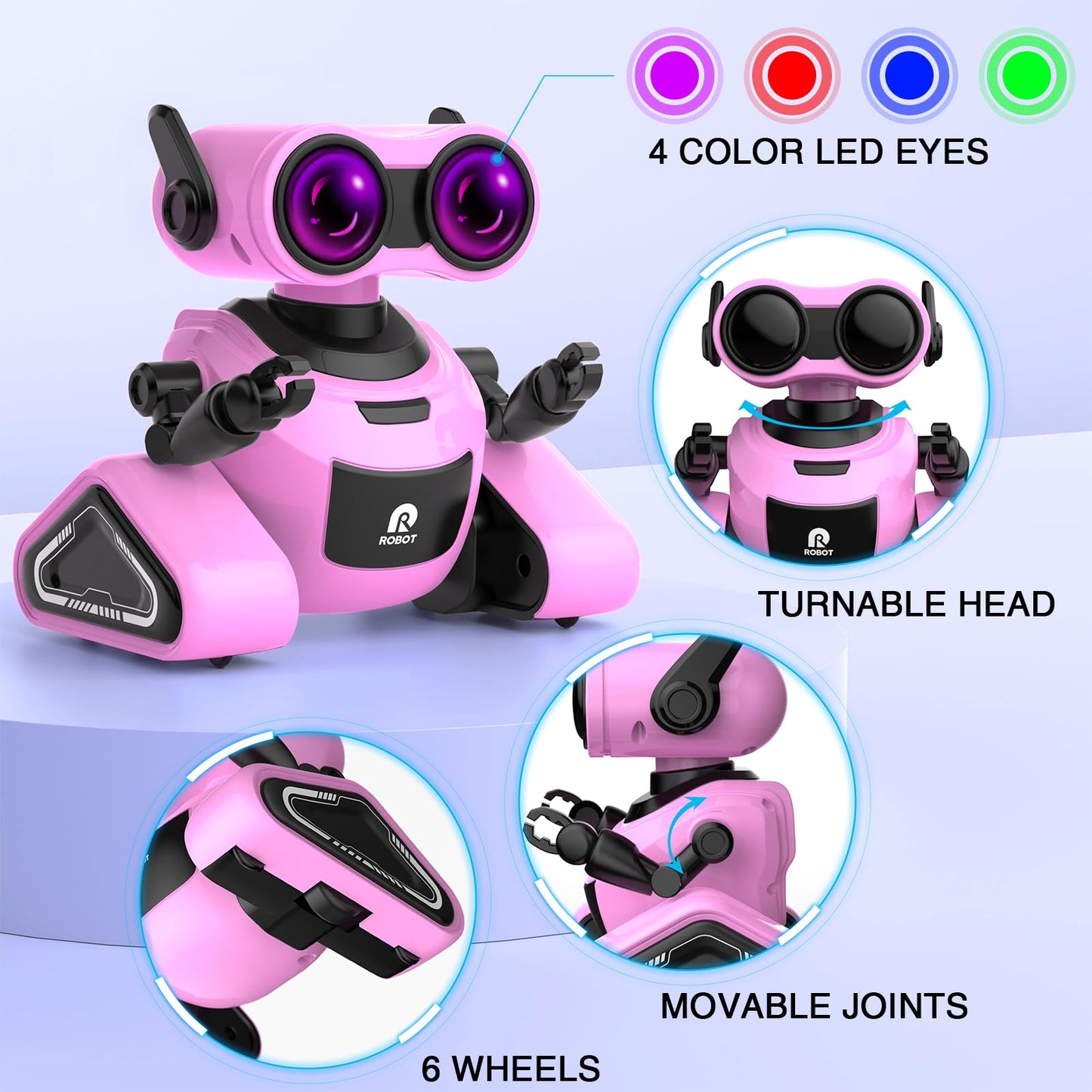 Yerloa Girls Robot Toys with 3D Stickers for 3-5, Baby Easter Toys Remote Control Robot Toy for Kids with Music and 4 Color LED