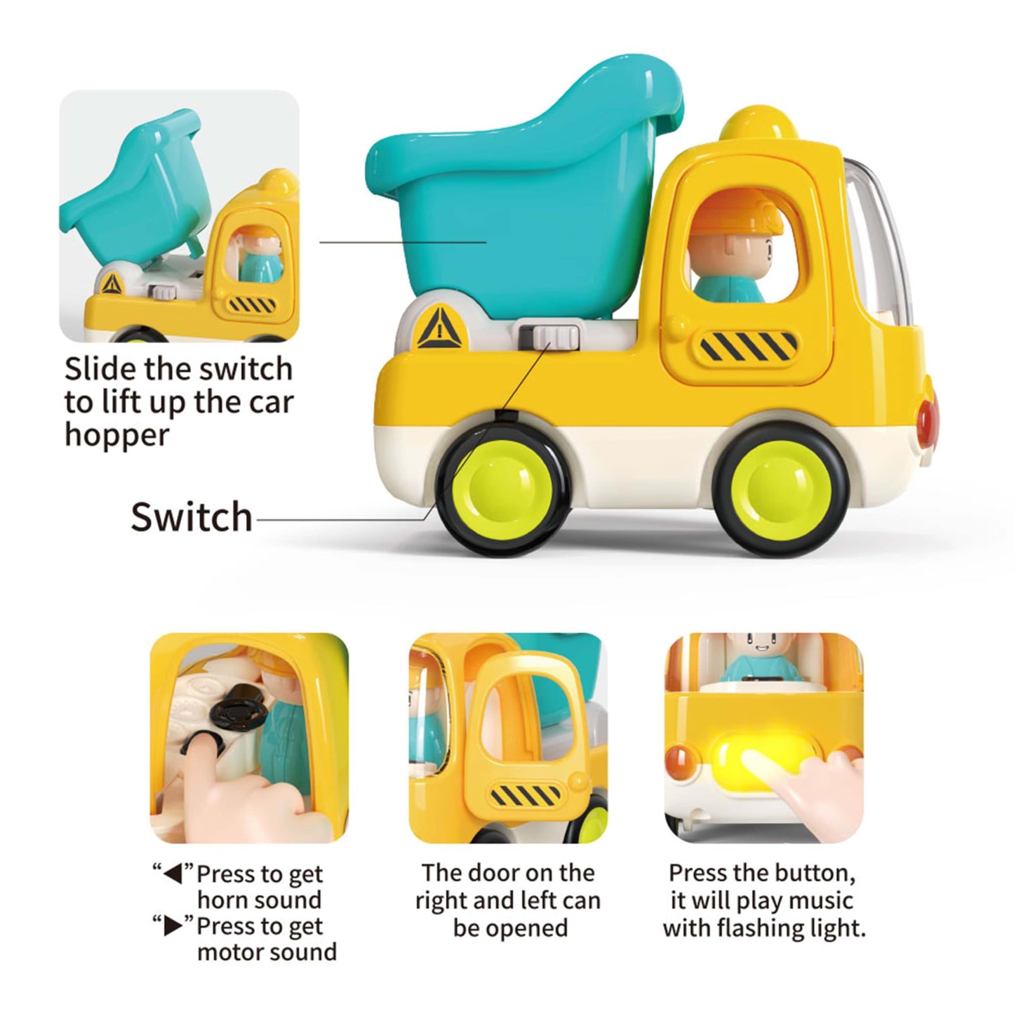 Ctffnny Friction Powered Push And Go Inertia Cars Small Dump Truck With Music Sound And Light Construction Vehicles Toy Trucks 1