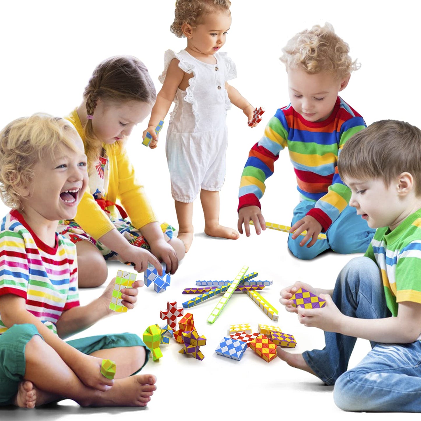 LENDOD 24 Pack 24 Blocks Mini Fidget Snake Cube Mini Twist Puzzle Cubes Magic Speed Cubes Toy for Kids Party Bag Fillers  Party Supplies