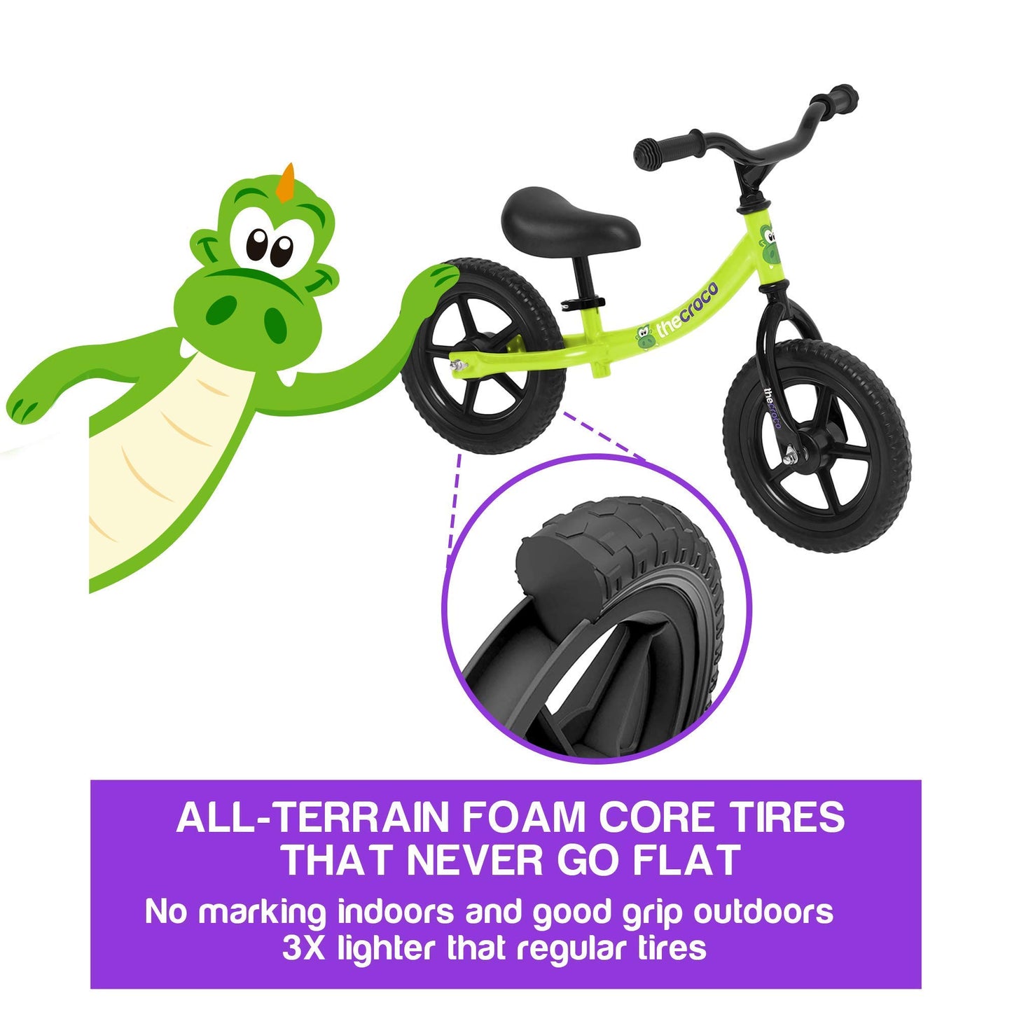 The Original Croco Ultra Lightweight And Sturdy Balance Bike. 3 Models For 2, 3, 4, And 5-Year-Old Kids. Unbeatable Features. Toddler Training Bike, No Pedal (Bright Green, Sturdy 12 Inch)
