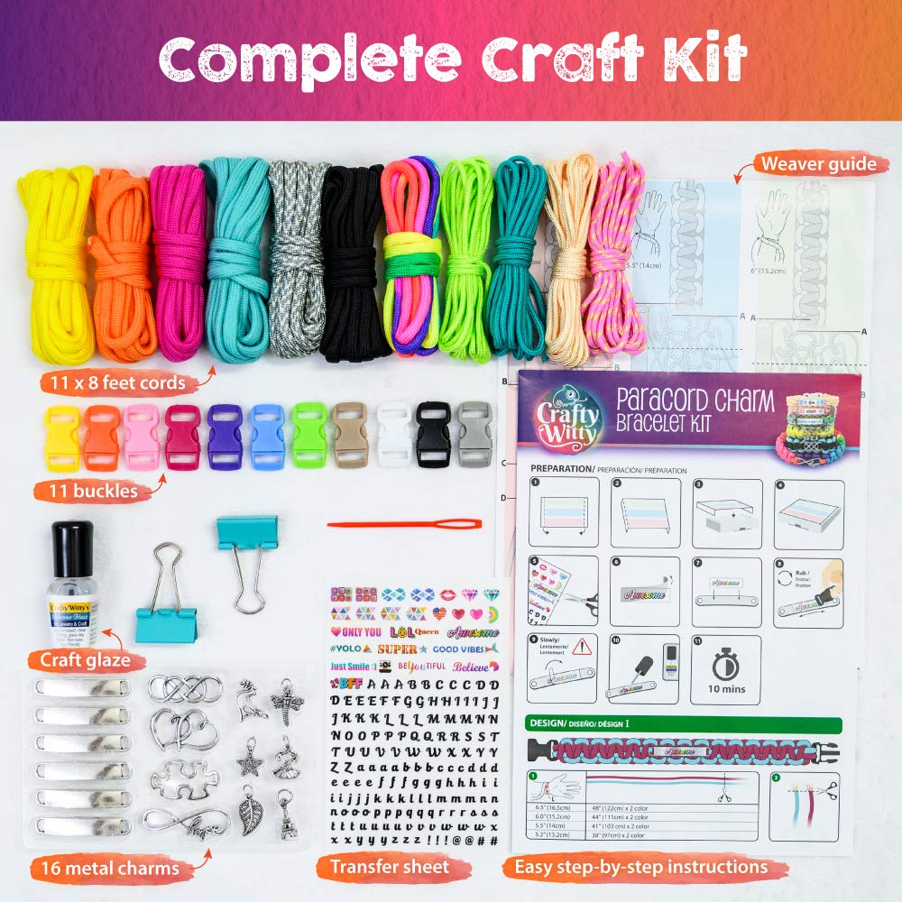 Paracord Bracelet Making Kit with Charms - Art & Craft Gift for Girls Age 8 9 10 11 12 & Teens 13 14 year old. Make Your Own Fri