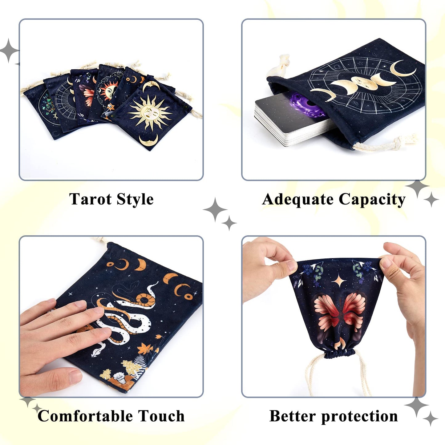 Xsylohxl Tarot Bag Kit 6 Pcs Tarot Card Bags And Pouches Tarot Deck Holder Storage Gift Velvet Bags With Sturdy Drawstrings Also