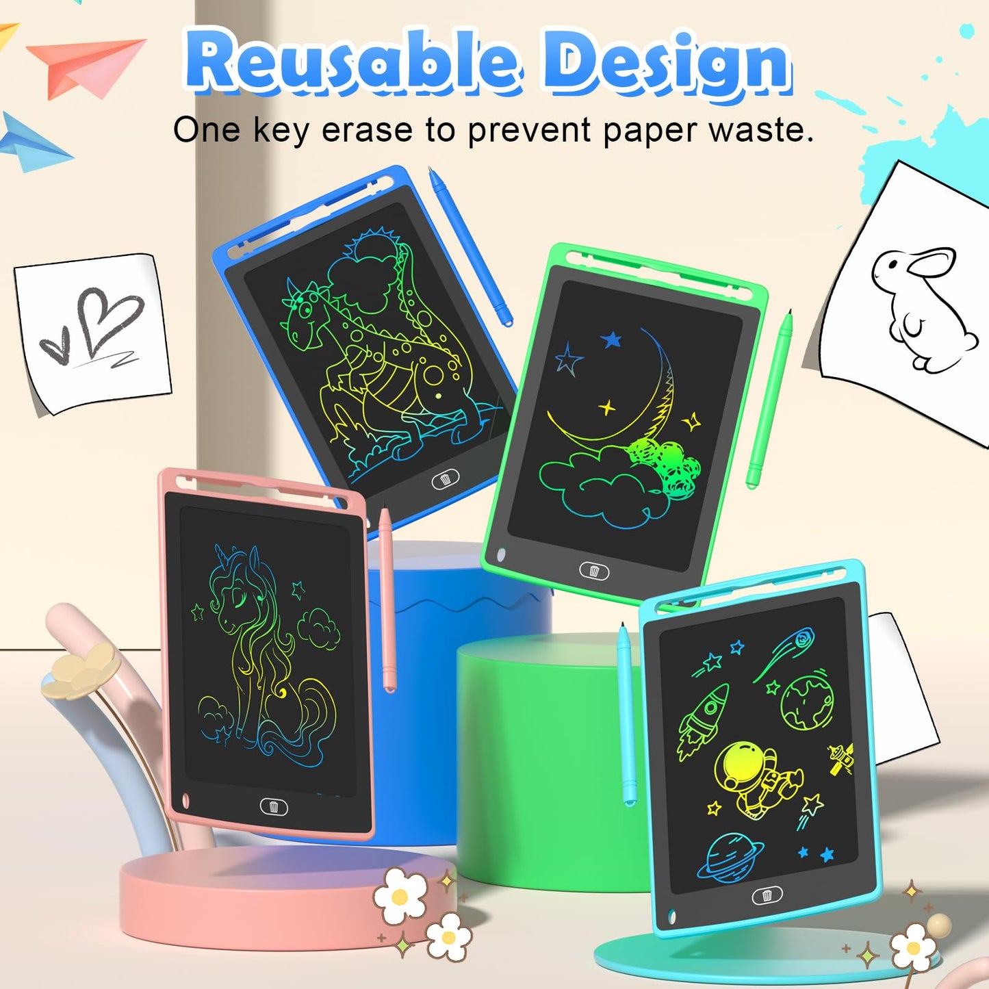 4 Pack LCD Writing Tablet for Kids, 8.5 Inch Colorful Doodle Board Drawing Tablet, Educational Learning Toys Birthday Gifts for
