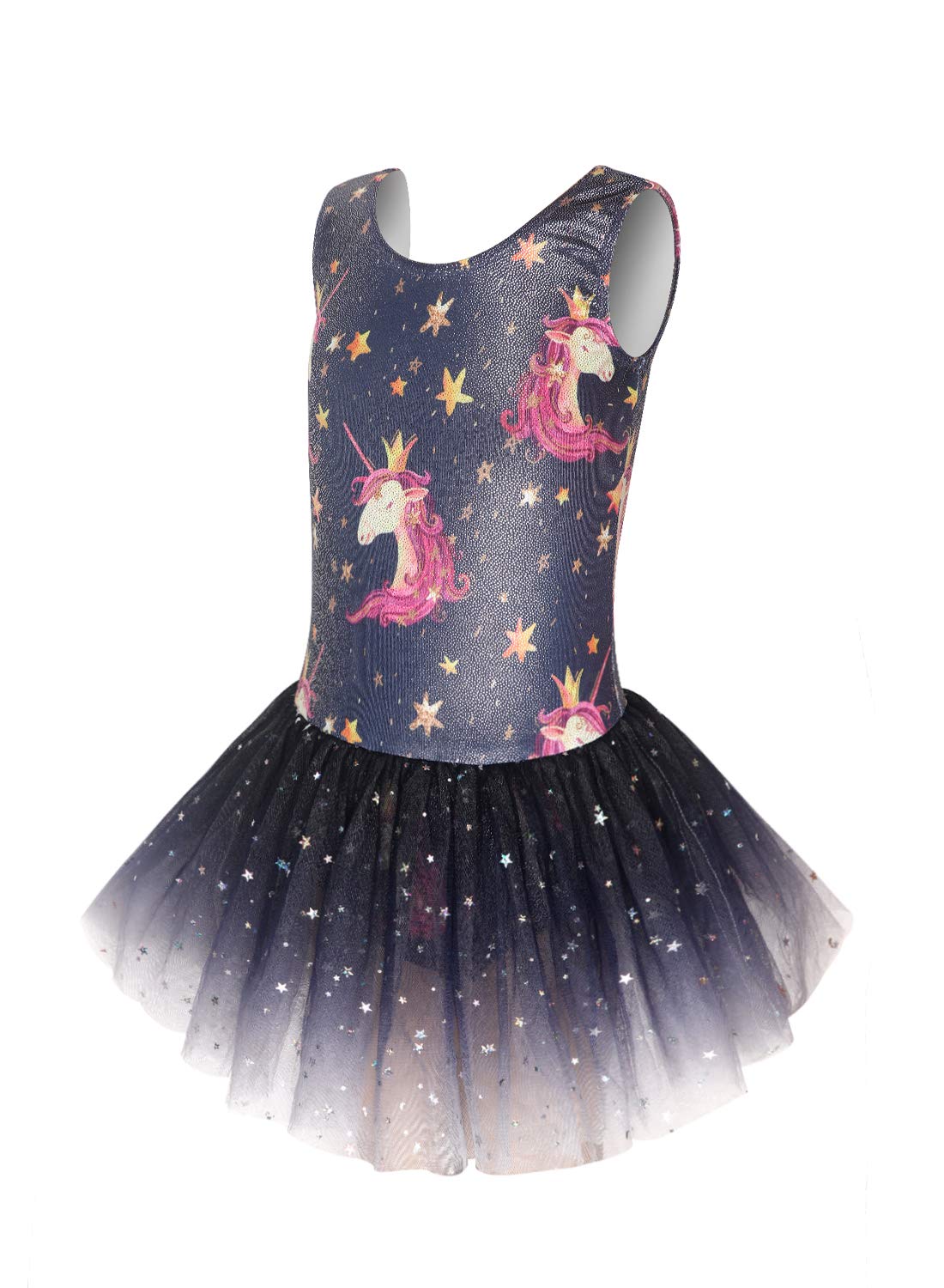 Eqsjiu Unicorn Gymnastics Leotards With Skirt For Girls Size 7-8 7/8 Years Old Tulle Skirt Dance Dresses Crown Crowned Unicorn B