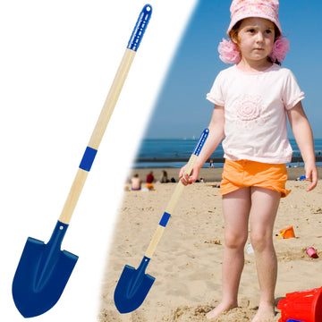 1Pcs Metal Beach Shovels For Kids, 15.3''-28'' Long Toddler Spade Sand Shovel Blue Detachable Childrens Garden Shovel With Wood