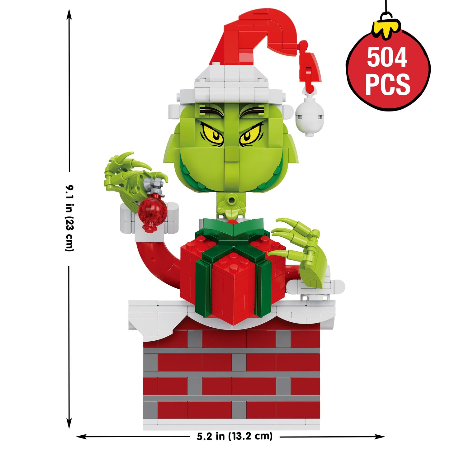 Brickcraft Grinch Building Set, 504 PCS Christmas Toy Kit, Movable Arms, 3"x11"x7", Multicolored, Holiday Collectible Model for Ages 8+