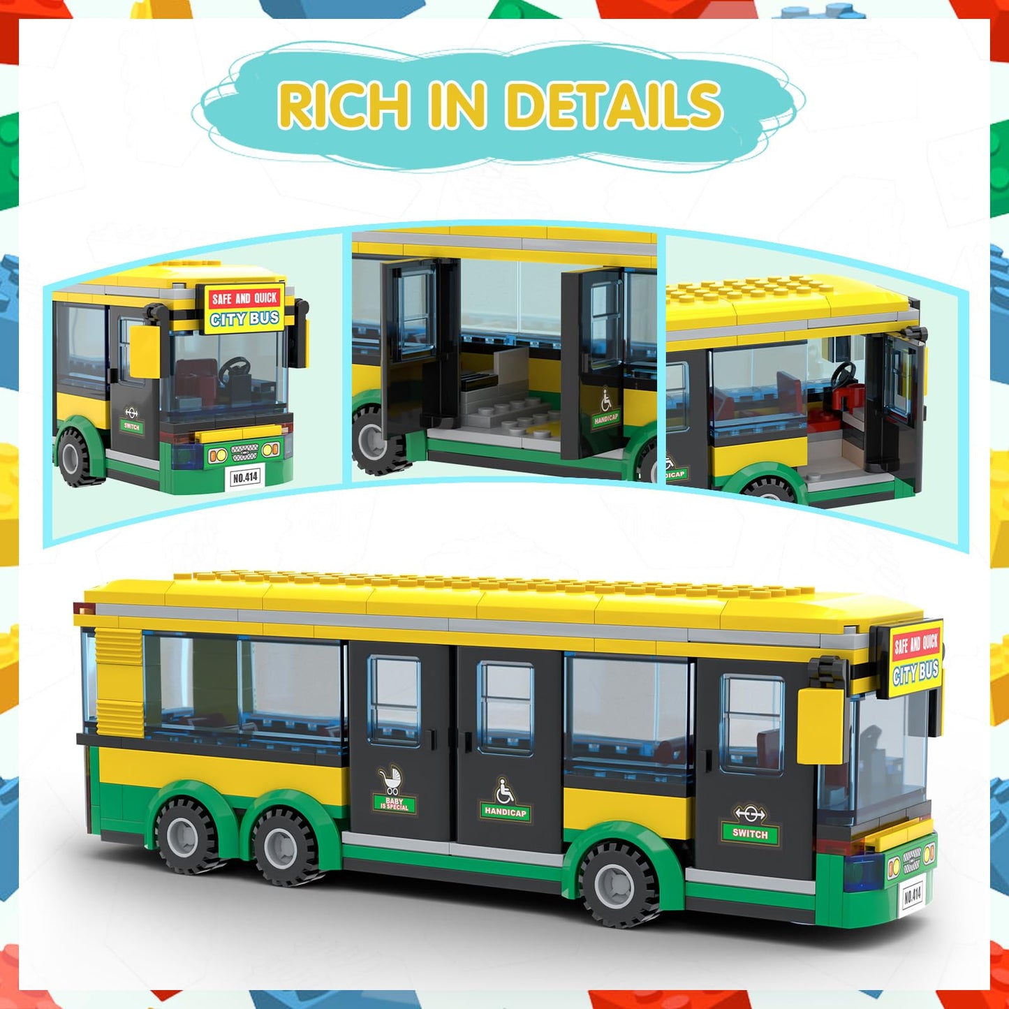 City Town Bus Station Building Block Set - 386 Pieces, Educational Learning Creative Stem Bus Toy, Ideal Gift For Kids, Boys, And Girls Ages 6 And Up