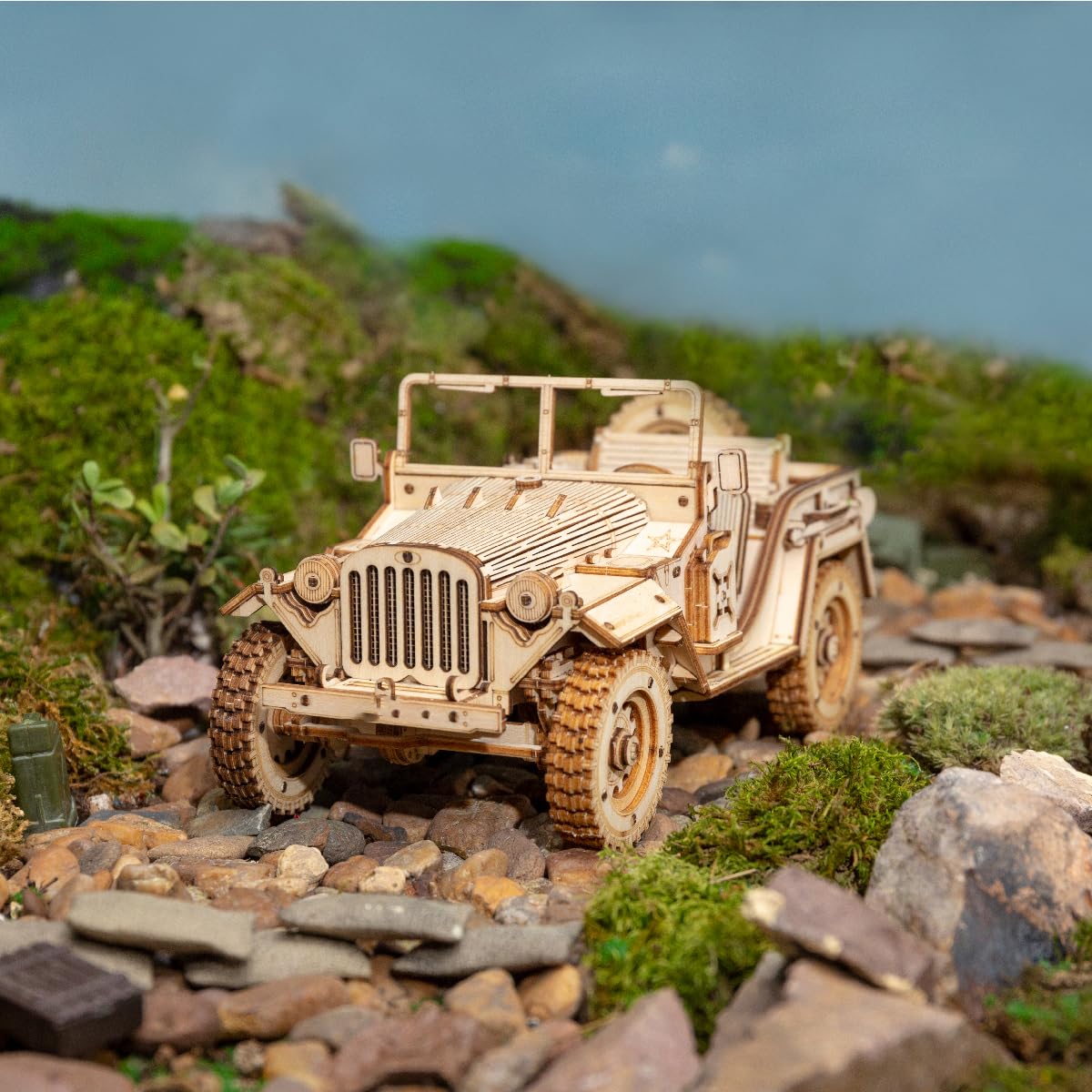 RoWood Model car Kit to Build, 3D Wooden Puzzle for Adults & Teens, DIY Scale Mechanical Vehicle Model Craft Kits - Army SUV