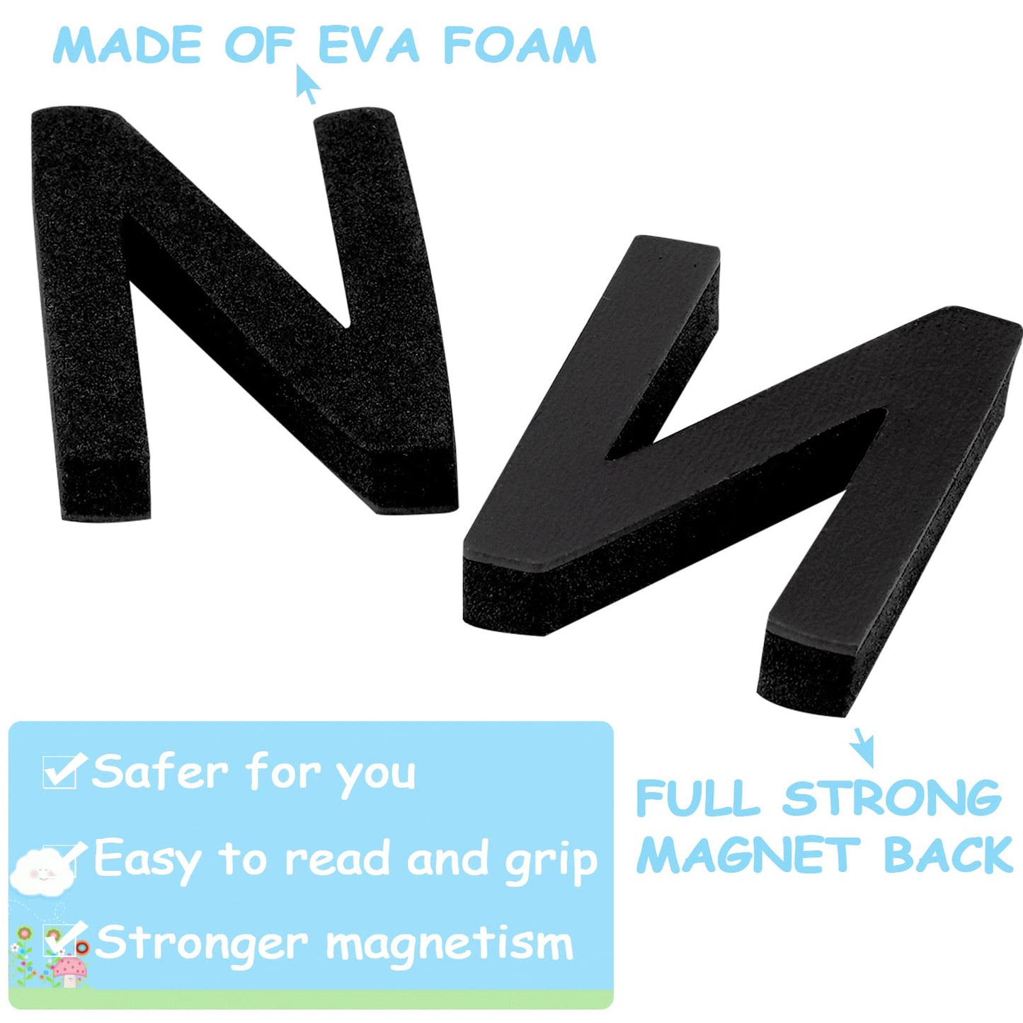 Lzttyee Decorative Magnetic Eva Alphabet Letters/Arabic Numerals For Refrigerator/White Board (117Pcs Letters Black)