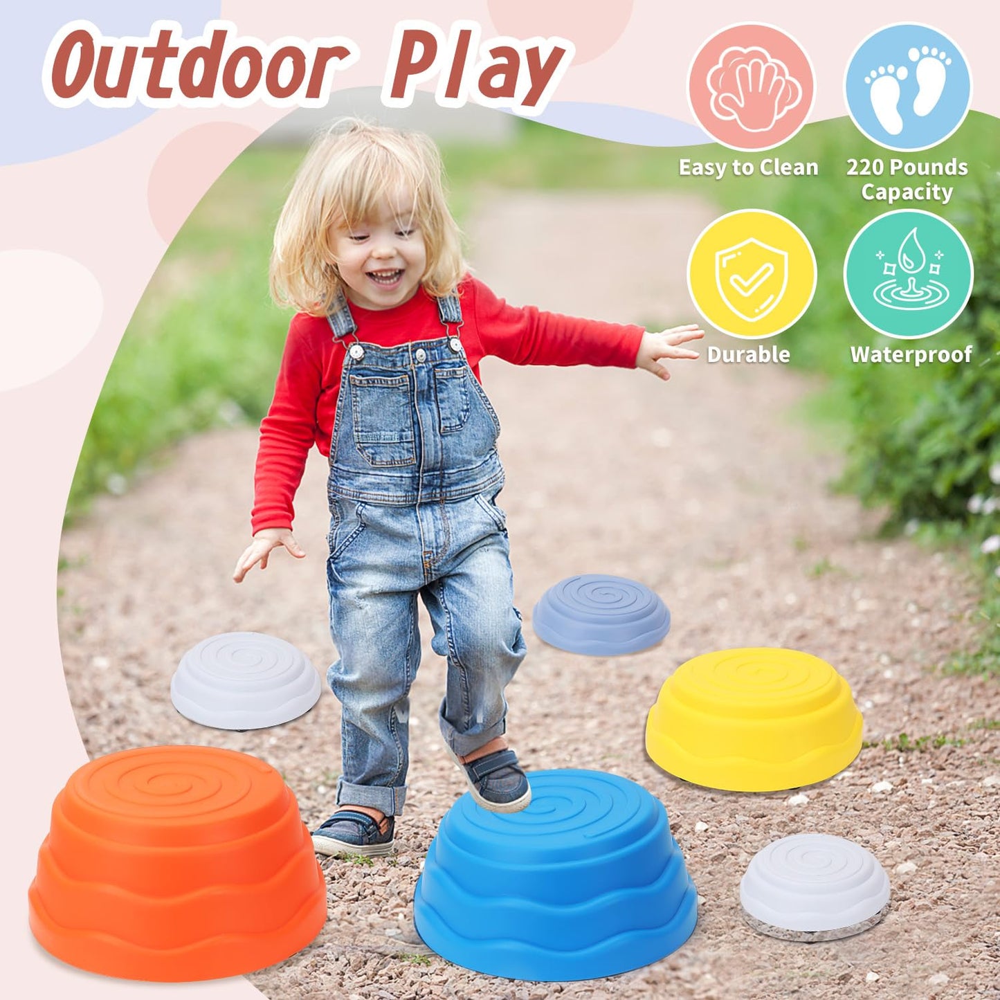 Bananmelonbm 6 Pcs Stepping Stones For Kids Toys And Games, Non-Slip Balance River Stones Obstacle Course Play Indoor And Outdoo
