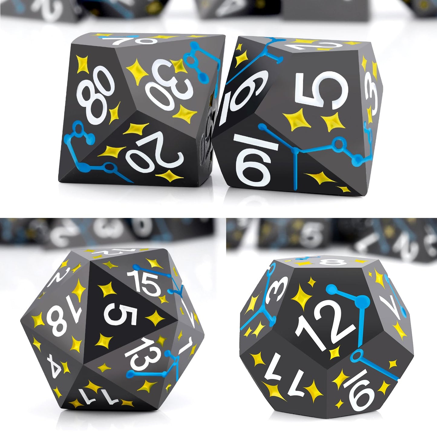 PJOY Metal Dice Set D&D Star DND Dice Set Polyhedral Dice for RPG Role Playing Games Dungeons and Dragons TTRPG Black Yellow Blu