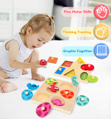 Sierliky Wooden Peg Puzzle For Toddlers,Montessori Toys For Kids,Wooden Learning Color Sorting Shape Puzzles For Boys Girls, Din