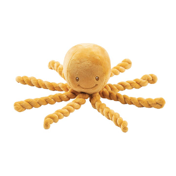 Nattou Plush Stuffed Toy, Cuddly Companion, Umbilical Cord Design Reassures Baby, Vegan, Lapidou Octopus, Yellow