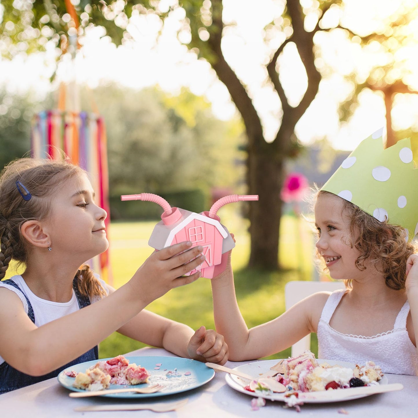 Tanlade 12 Pcs Farmhouse Cups with Lids and Straws, 10 oz Toy Farmhouse Cups for Farm Birthday Party, Barnyard Animals Party, Ba