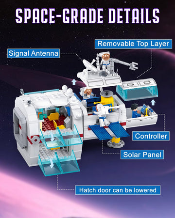 City Space Station Building Set, Space Rocket Science Lab Building Kit With 4 Astronaut Minifigures, Stem Gift Toys For Boys 6-12, Compatible With Lego Space Shuttle, 502 Pcs